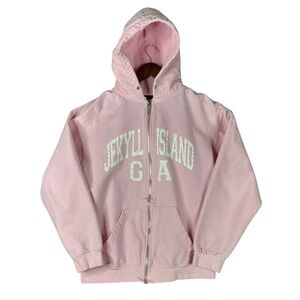 Pacific & Co Jekyll Island GA Pink Full Zip Hoodie Sweatshirt Medium Y2K